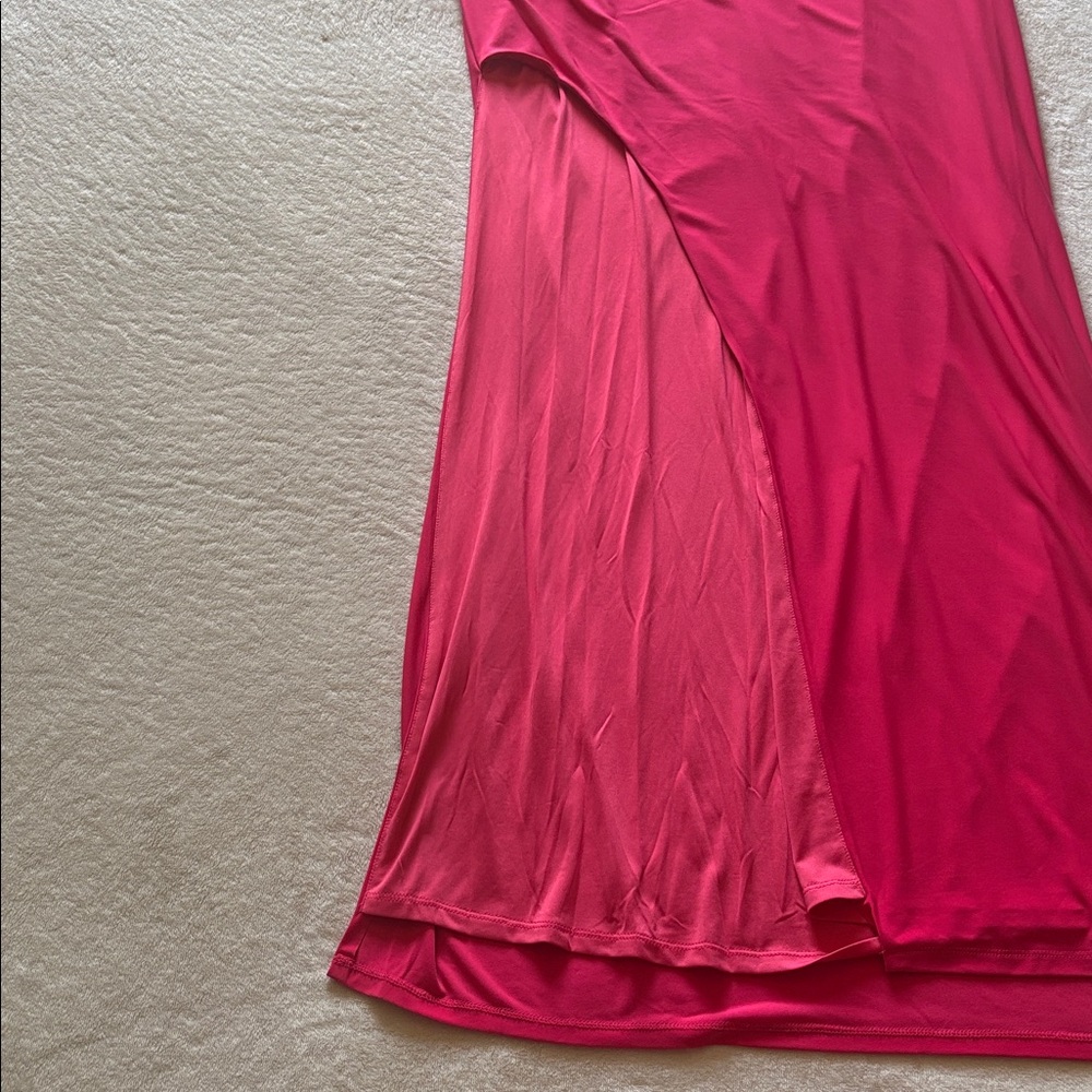 BCBGMaxAzria Raspberry Asymmetrical Ruched Slit Gown Dress - Picture 4 of 8